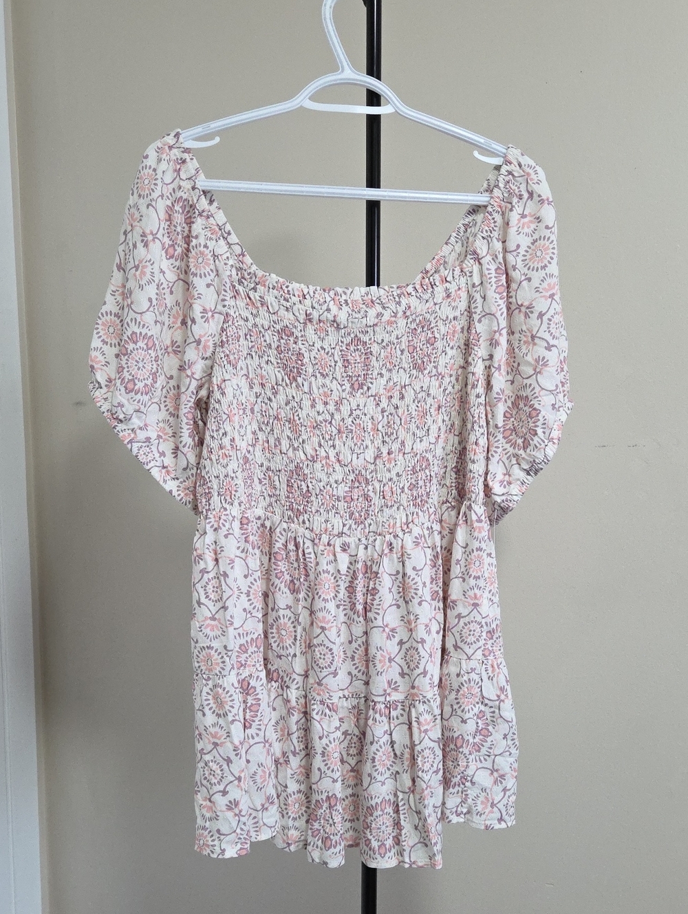 torrid Plus Size Cream Off-Shoulder Smocked Floral Top with Dusty Pink Print